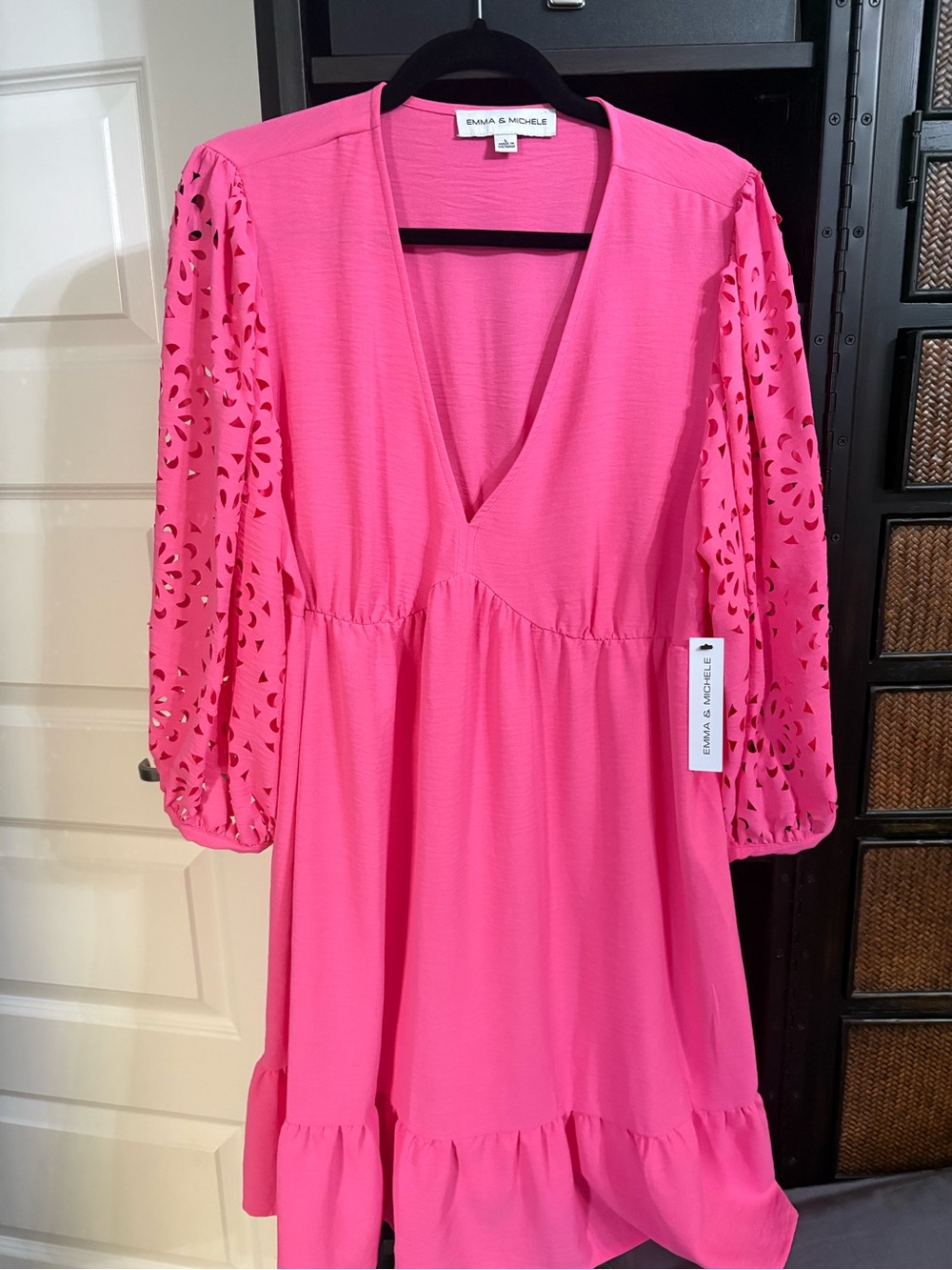 Emma & Michele Pink V-Neck Flutter Sleeve Women's Dress